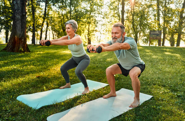 Active older adults strength training together